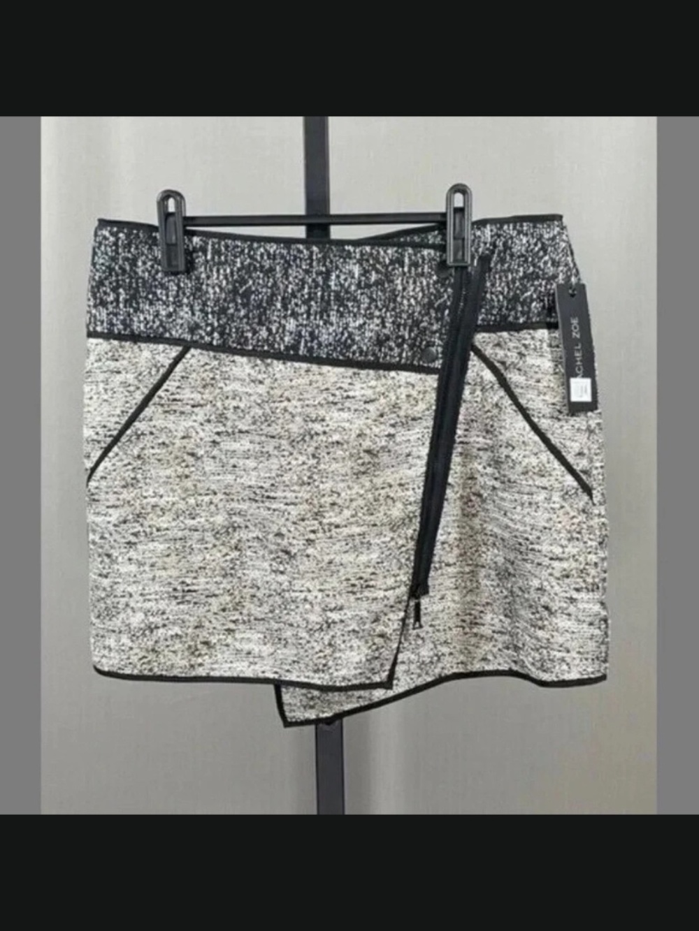 NEW Rachel Zoe Skirt Womens 10 black white tweed designer glam cocktail mini